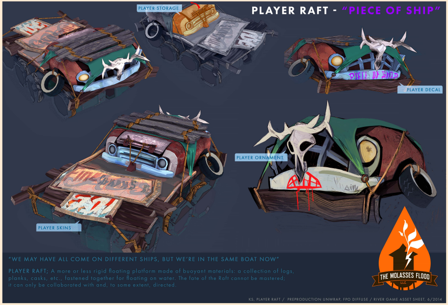 Detailed concept art of the players starting raft.